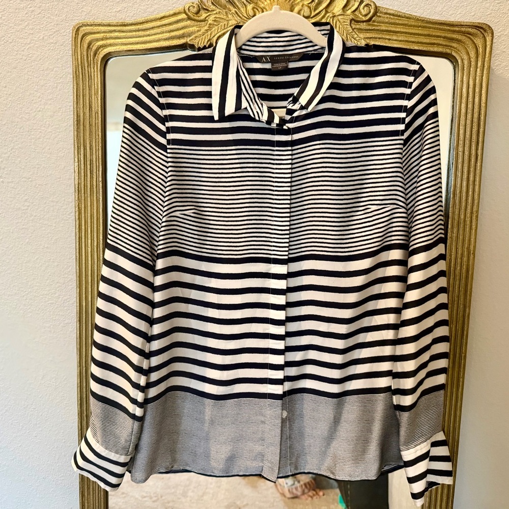 A|X Armani Exchange Blue & White Striped Button-Down Shirt